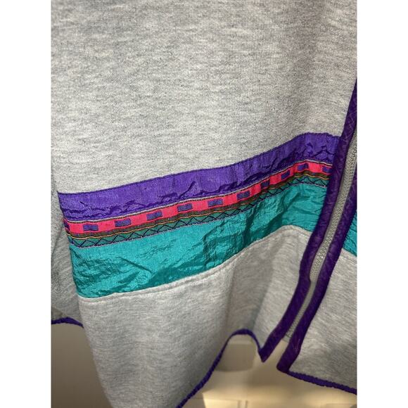 Vintage 80s 90s 1/2 Zip color block Polo sweatshirt Aqua Purple Small - Picture 2 of 10